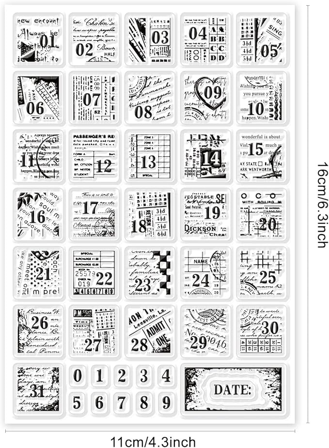 GLOBLELAND Vintage Date Clear Stamps Retro Number Text Background Silicone