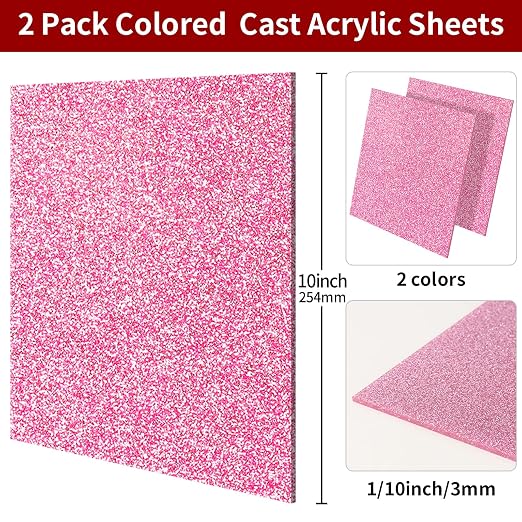 2 PCS 10 x 10 inch Glitter Colored Plexiglass Acrylic Sheets