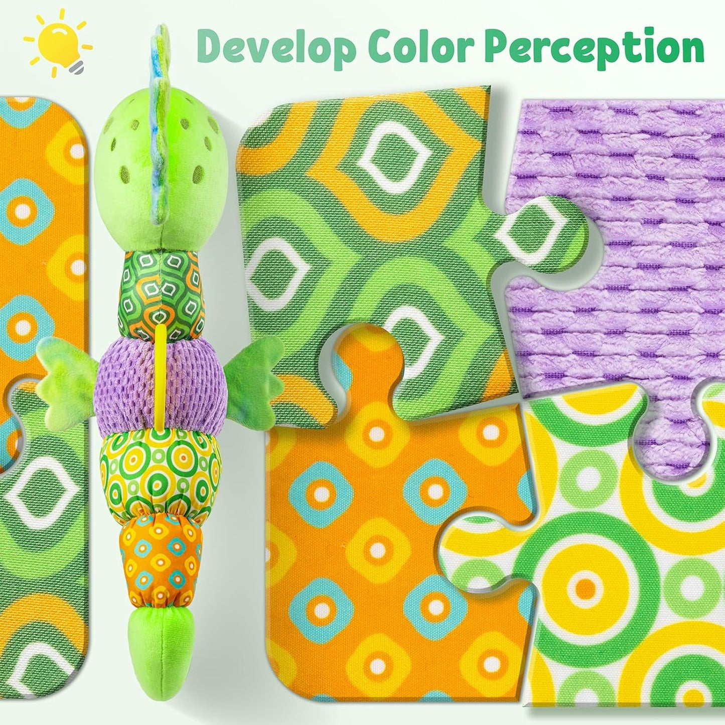 LIGHTDESIRE Baby Toys Musical Seahorse,Infant Stuffed Animal Toys with Crinkle and Rattles,Soft Sensory Toys with Textures for Tummy Time Newborn Boys Girls 0 3 6 12 Months(Green)