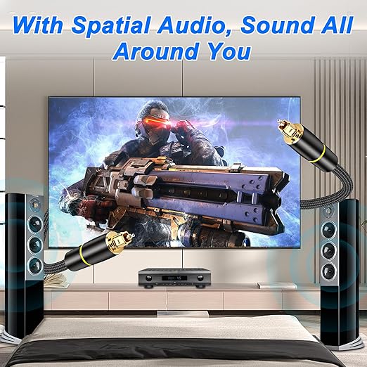 MEIRIYFA Digital Optical Audio Cable, Fiber Optical Toslink Audio Cable Male to Male Cord Nylon Braided Gold-Plated for Home Theater, Sound Bar, TV, Stereo System (1.5M)