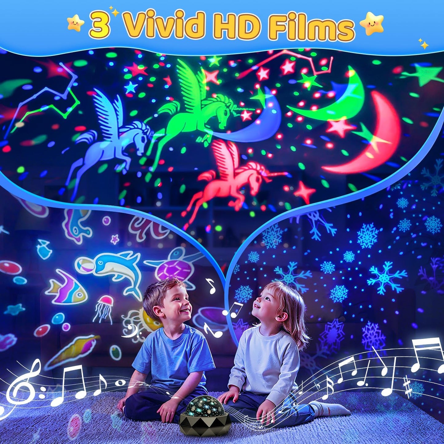 PIKOY Night Light Projector for Kids Room - 15 Colors, 15 White Noise, 3 Films, Remote - Rechargeable Star Lights for Ceiling, Bedroom - Gifts