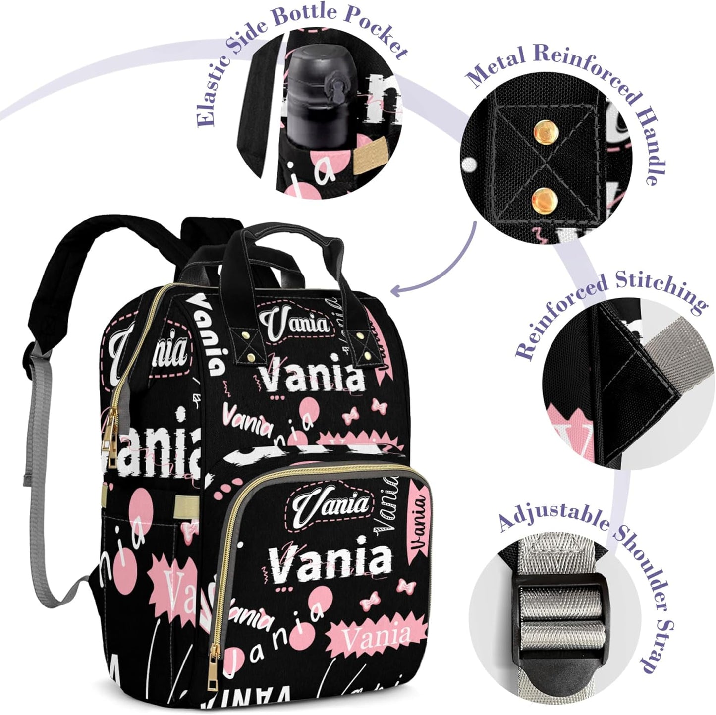Custom Diaper Bag Backpack for Baby Boys Girls, Personalized Name Cute Cartoon Large Nappy Nursing Organizer Mommy Bags, Waterproof Travel Daypack for Dad Mom Gifts