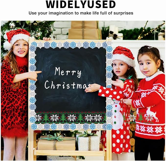 69 Feet Winter Snowflake Bulletin Board Borders, Shine Scalloped Borders
