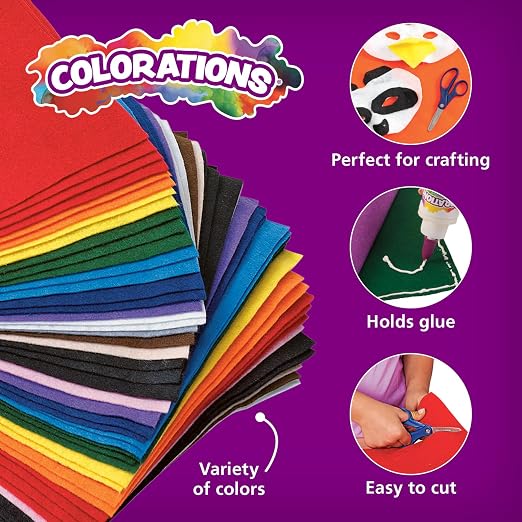 Colorations 100% Polyester Felt Sheets 9 inches x 12 inches, 13 colors
