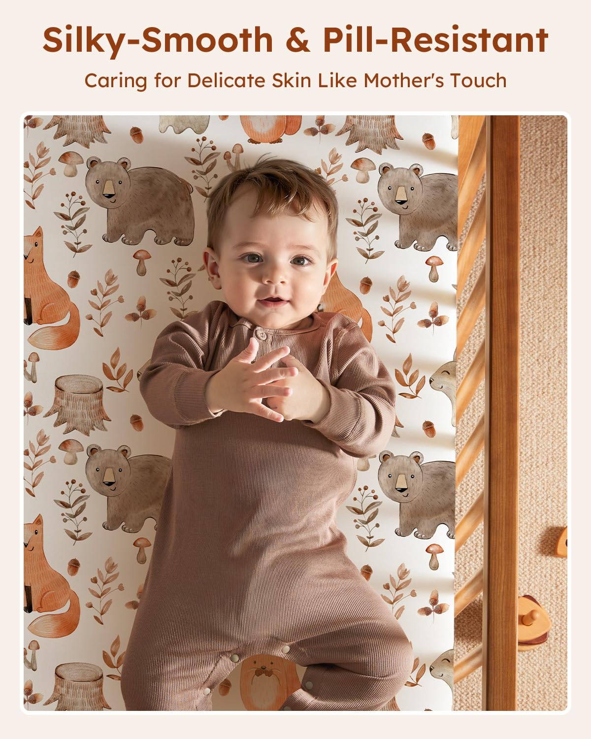 Pack and Play Sheets Fitted 3 Pack, Mini Crib Sheets for Pack N Play Mattress Stretchy Portable Playard Sheets, Soft Breathable Green & Brown Fox