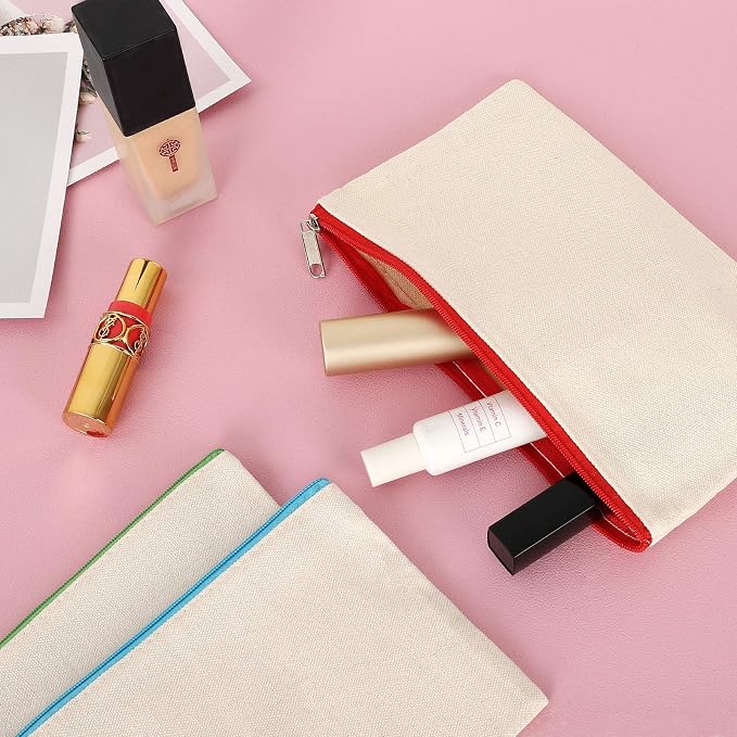 12 Pieces Cotton Canvas Makeup Bag, Blank DIY Craft Bag