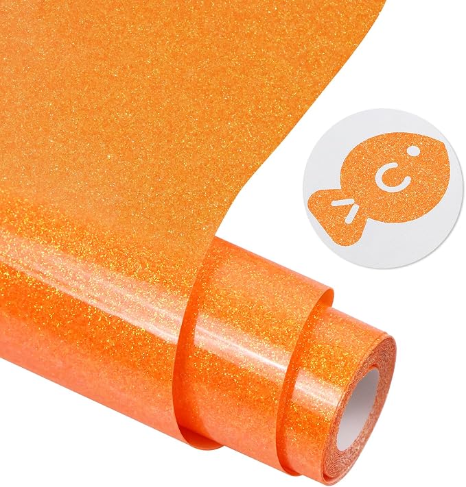 Orange Glitter HTV Heat Transfer Vinyl, Glitter Iron on Vinyl 10" x 8ft | Neon