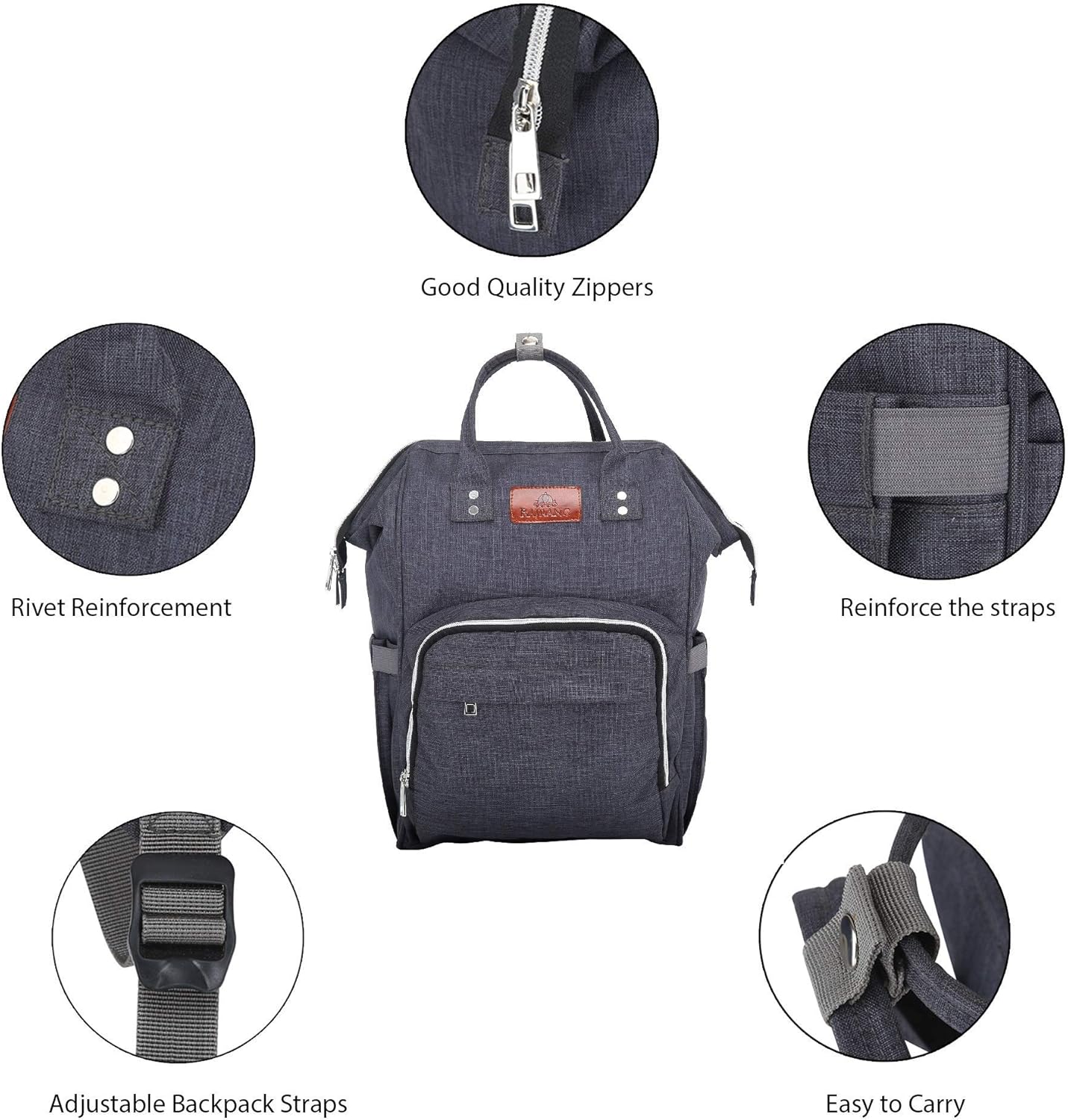 RAJRANG Diaper Bag Backpack for Women | Baby Travel Essential & Organizer | Mini Diaper Bag for Toddlers | Travel Backpack, 18x15x7 Inches - Charcoal Grey