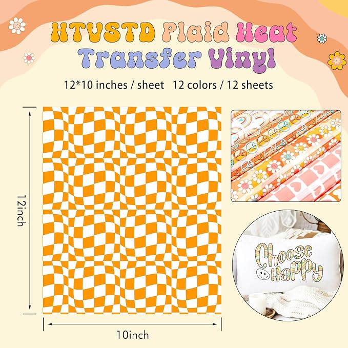 HTVSTD Plaid HTV Heat Transfer Vinyl 12 Sheets 12×10in Iron on Vinyl |