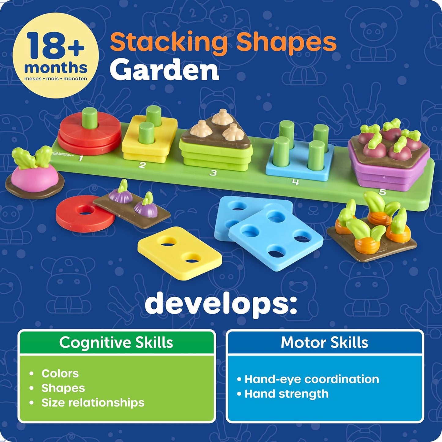 Learning Resources Stacking Shapes Garden, Fine Motor Skills, Stacking and Sorting Puzzle Board, Montessori Toddler Sensory Table Toys, Color Matching, Busy Board, Boy and Girl Gifts