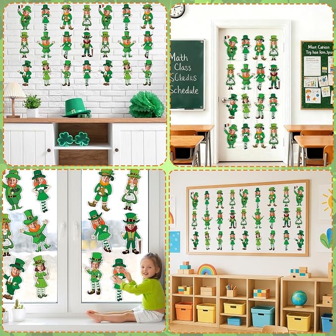 OBUSATT 60 Pcs St. Patrick's Day Leprechaun Theme Cutouts March Bulletin Board