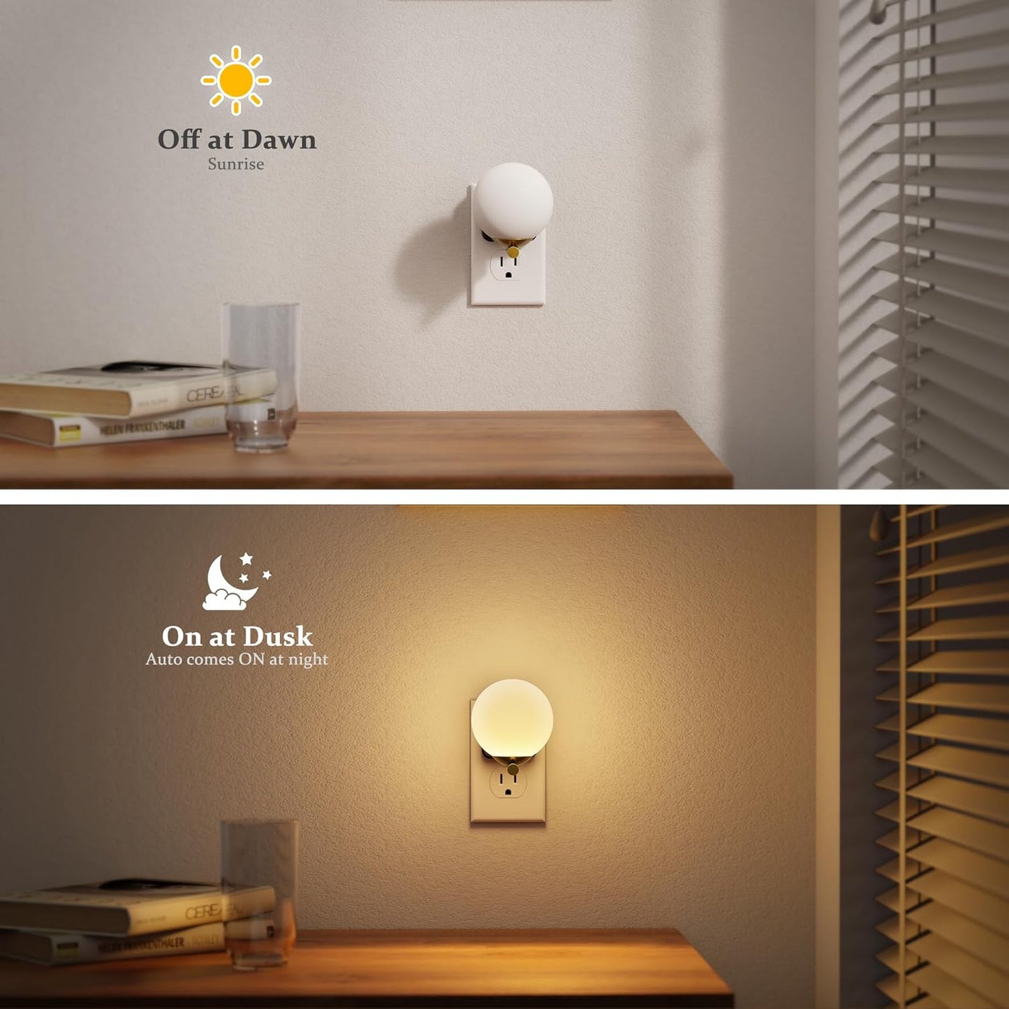 JandCase LED Night Light, 3000K Warm Night Lights Plug into Wall, 0-100LM Dimmable Night Lights with Dusk to Dawn Light Sensor, 180° Rotatable Plug in Nightlights for Bathroom, Bedroom, Hallway