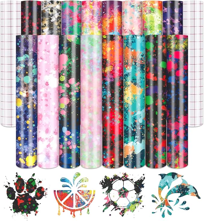Tintnut Splash Permanent Vinyl 16 Sheets 12''x10'' Permanent Adhesive Vinyl |