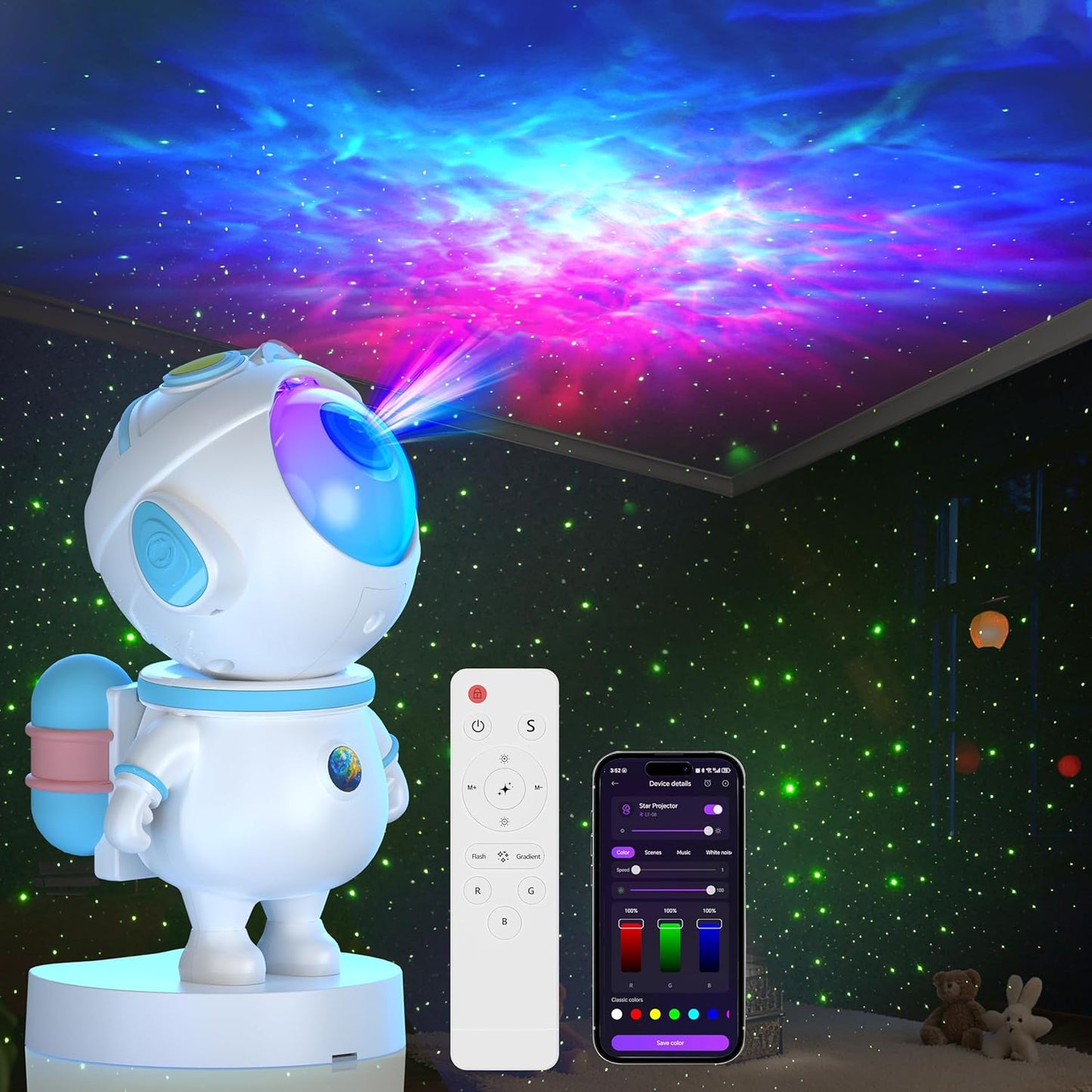 Galaxy Night Light - Astronaut Space Projector, Star Projector,Starry Nebula Ceiling LED Lamp with Timer and Remote, Kids Room Decor Aesthetic, for Birthdays,Christmas