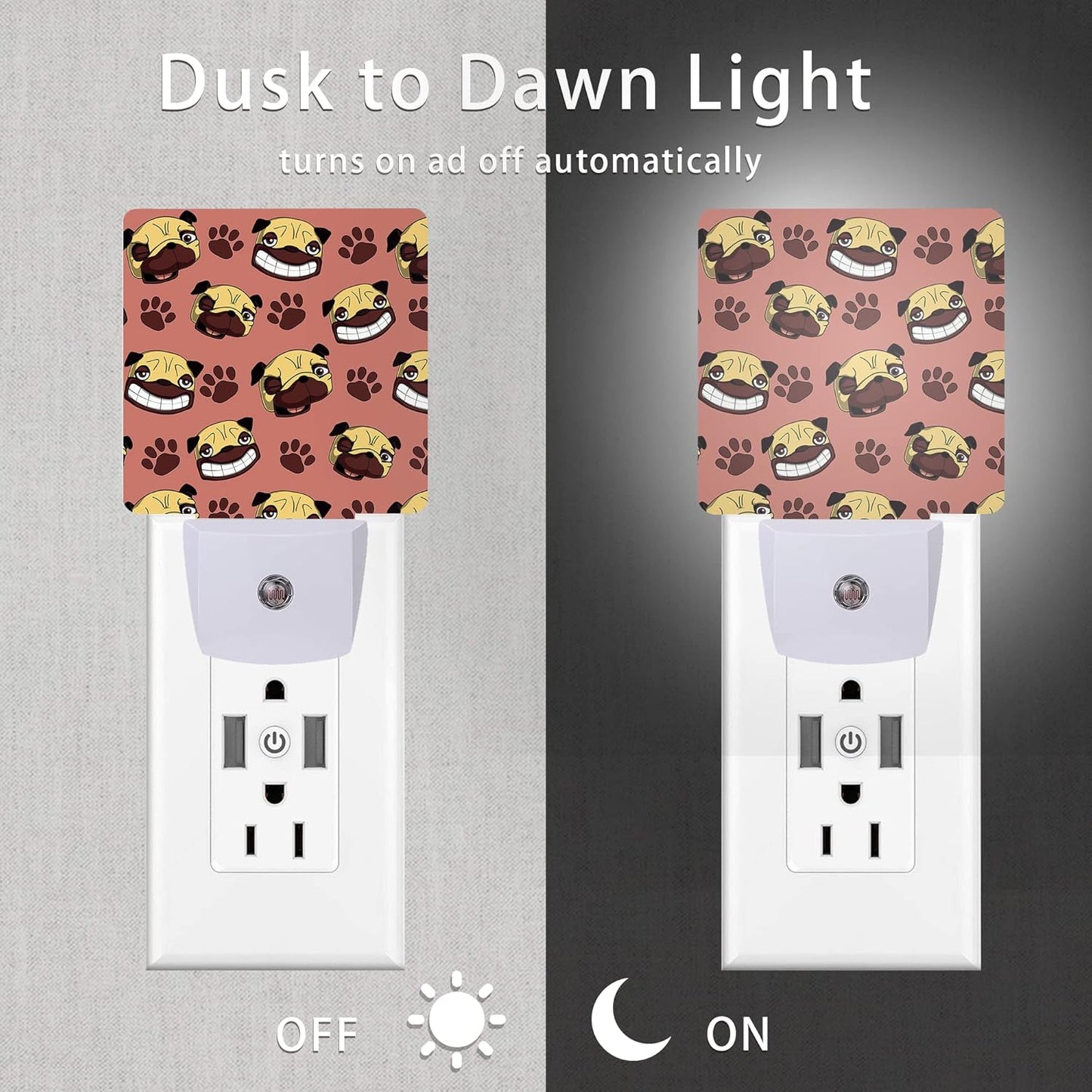 Dog Night Light,Cute Dog Paws Night Lights Plug into Wall with Dusk to Dawn Light Sensors 0.5W Dim Night-Lights for Bedroom