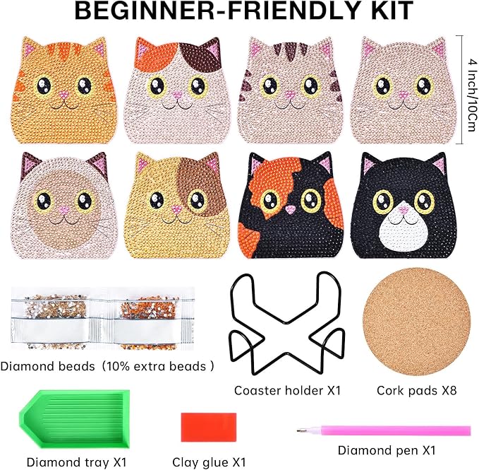 Cat Diamond Art Painting Coasters Kit