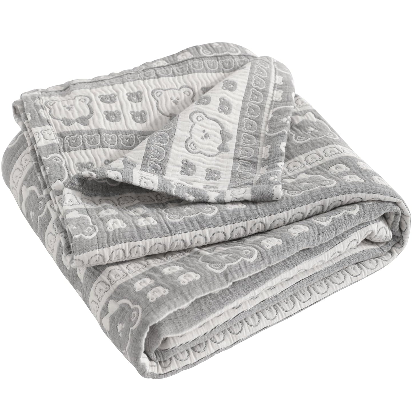NTBAY 3 Layer Oversized Muslin Cotton Toddler Blanket, Jacquard Reversible Nursery Bed Blanket, Super Soft and Thermal for All Seasons, Baby Gift, 45"x60", Dark Grey Bear