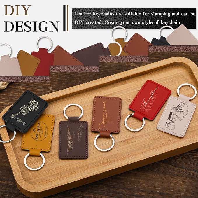 30 Pcs Leather Key Fob Kit, Rectangular Laser Engraving Blanks
