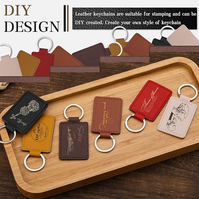 15 Pcs PU Leather Keychain, 6 Colors Leather Keychain Blanks Leather Key Fob Kit