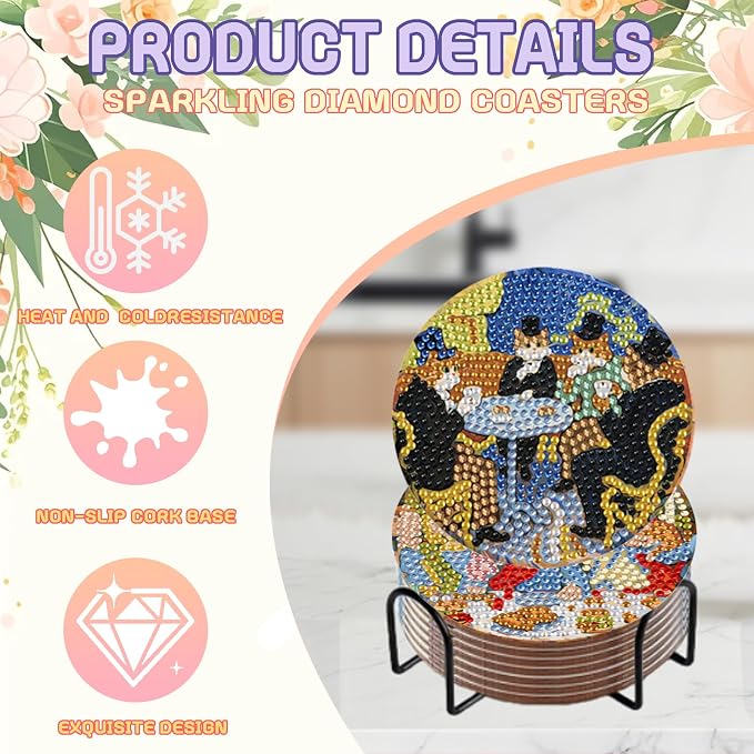 DOZEEZOP 8-Pack Diamond Art Coaster Kit
