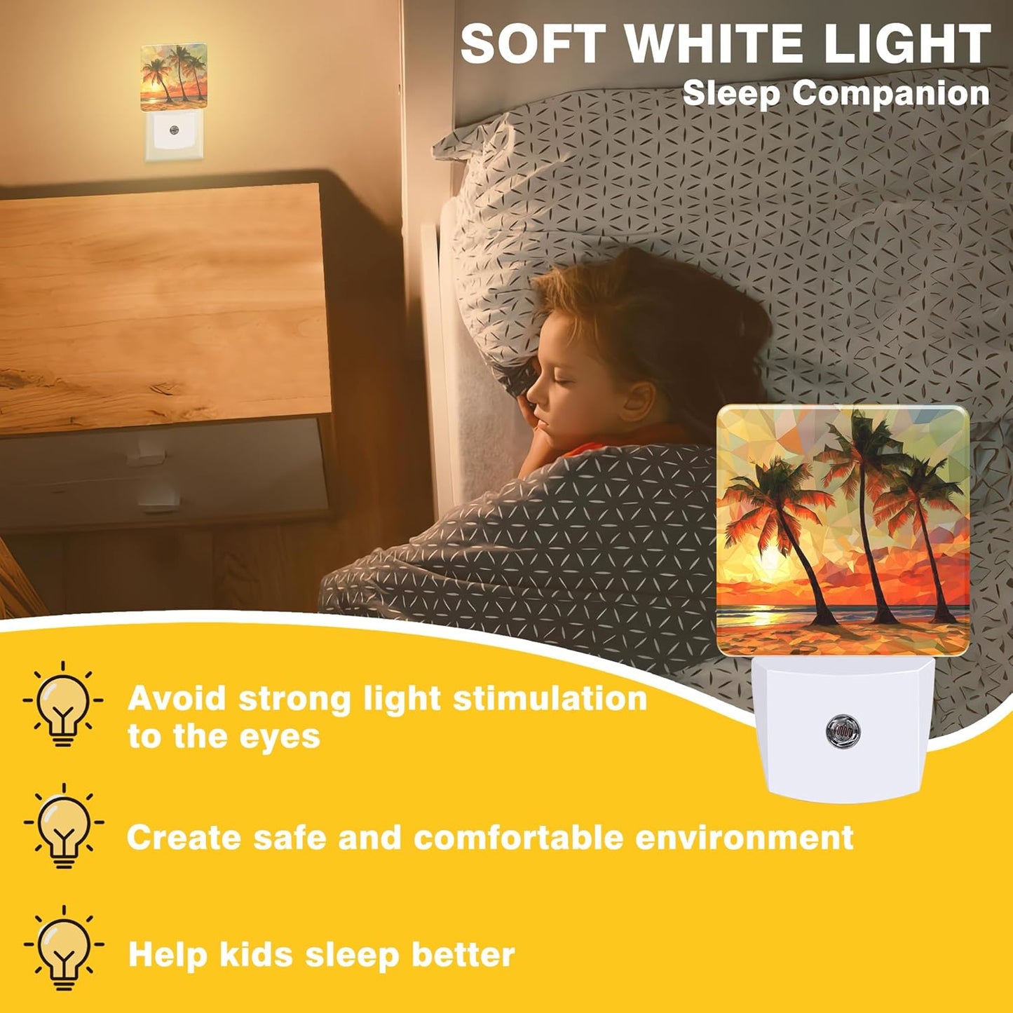 Palm Trees at Sunset Night Light, Beach Plug-in Nightlight with Dusk to Dawn Auto Sensor for Home Bedroom Hallway Kitchen 0.5W Sleep Friendly Led Lamp for Women Men