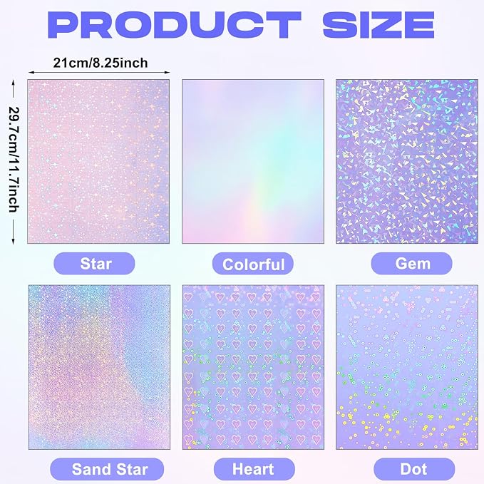 Clabby 36 Sheets Holographic Sticker Paper A4 Vinyl Holographic Laminate Sheets