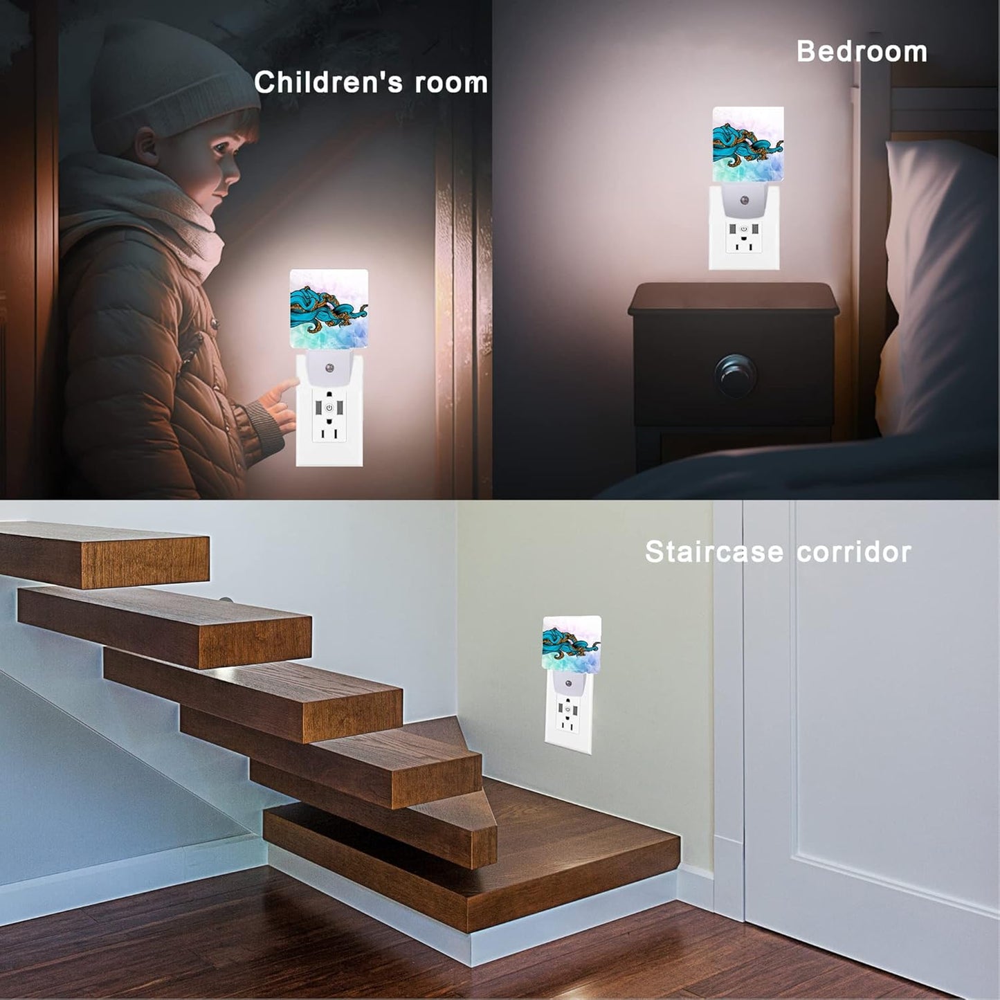 Octopus Night Light,Ocean World Sea Octopus Animal Night Lights Plug into Wall Dusk to Dawn Sensor Lamp for Women Men,Led Lights for Stairway/Hallway/Bedroom
