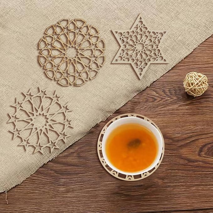 12 pcs 6 Styles Hollow Star Theme Wooden Drink Coasters Snowflake Hexagon