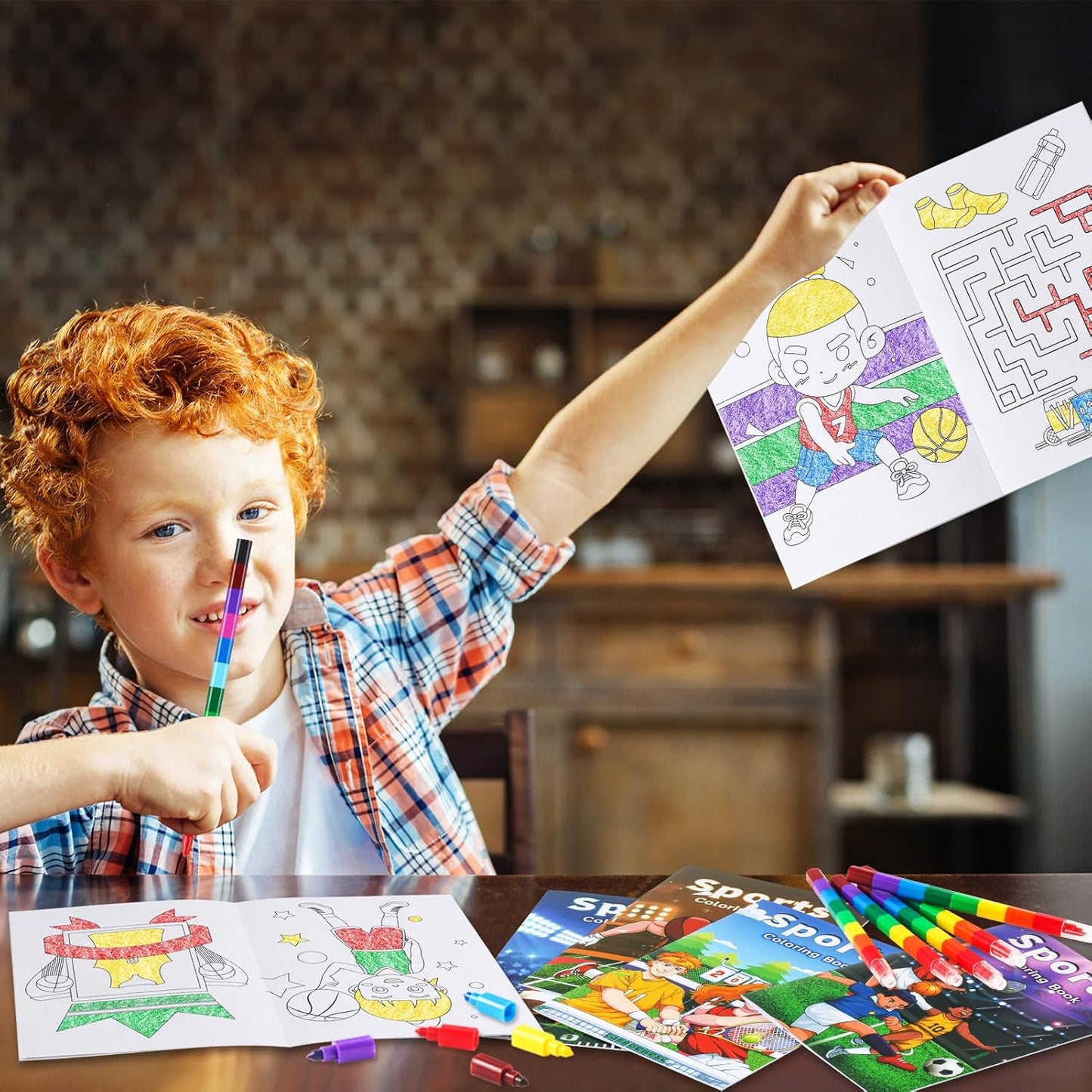 BenLouis 12 Sports Mini Coloring Books Kids with 12 Stacking Crayons Sports Themed Party Favors Small Activity Books Bulk for Kids Sports Birthday Party Gift Goodie Bag Stuffers