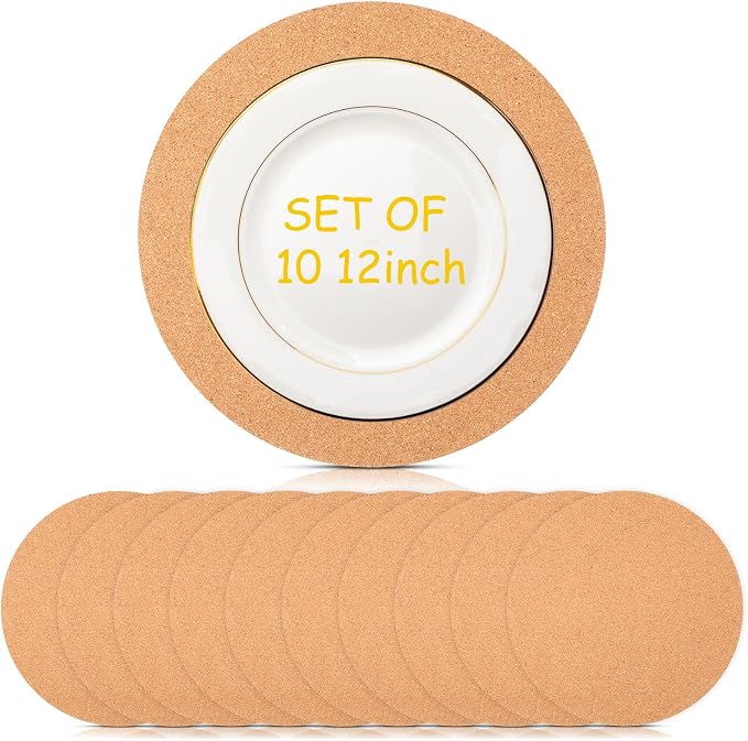 Boao 10 Pcs 12 Inch Large Cork Plant Coaster Round Cork Mat Trivet Absorbent