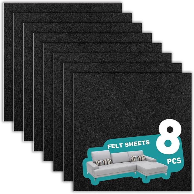 12" x 12" x 1/8" Thickness Adhesive Black Felt Sheets Sticky Felt Fabric Pads