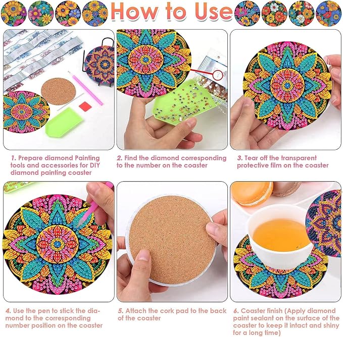 ijbnhd 8 Pcs Mandala Diamond Art Coasters Kits
