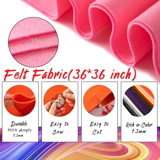 HaoFeiJH Pink Felt Fabric 36" X 36" 1.6mm，Fabric Sheets Soft Woven Acrylic