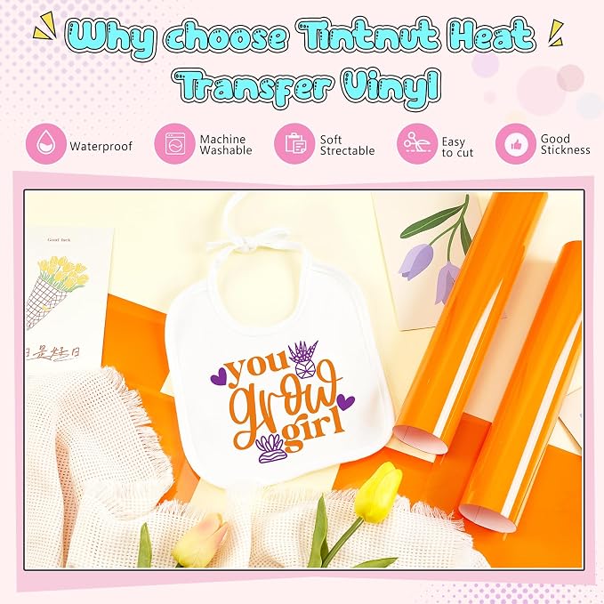 Tintnut Carrot Curl Color Heat Transfer Vinyl, easy cut & weed, stretch washable