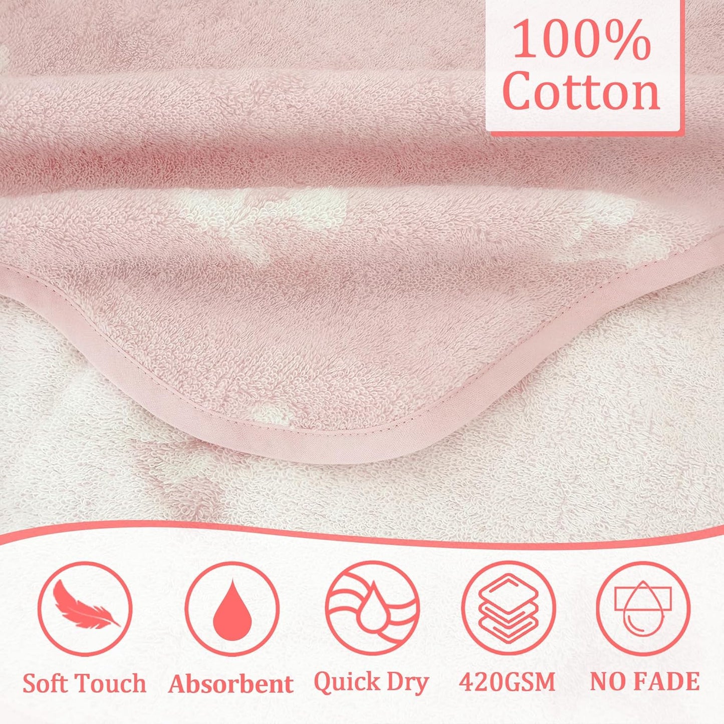 VOOVA & MOVAS Thick Baby Hooded Bath Towel - 100% Cotton,420GSM, 30.5x36 Inches,0-2Years, Super Absorbent Large Towel with Cherry Hood for Newborn,Toddler,Infant, Baby Essentials, Pink Cherry