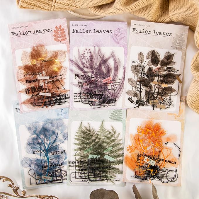Yoksas 120Pcs Large Nature Plants Leaf Veins Stickers