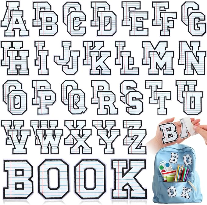 WILLBOND 52 Pcs Back to School Alphabet Patches Line Composition Self Adhesive