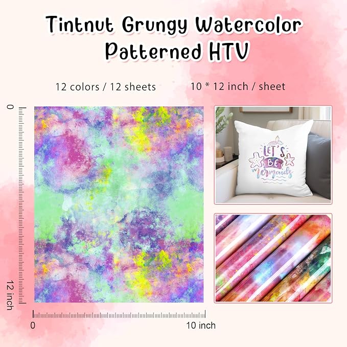 Tintnut Grungy Watercolor Heat Transfer Vinyl, stretch washable, suitable