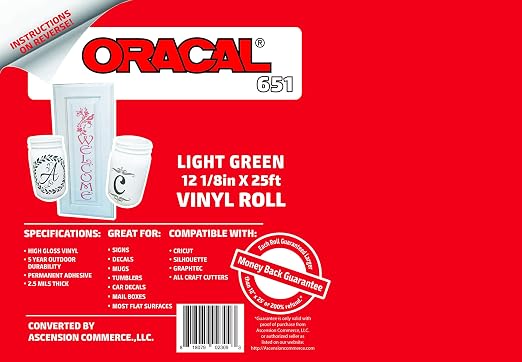 12.125" x 25ft Roll of Oracal 651 Light Green Craft Vinyl