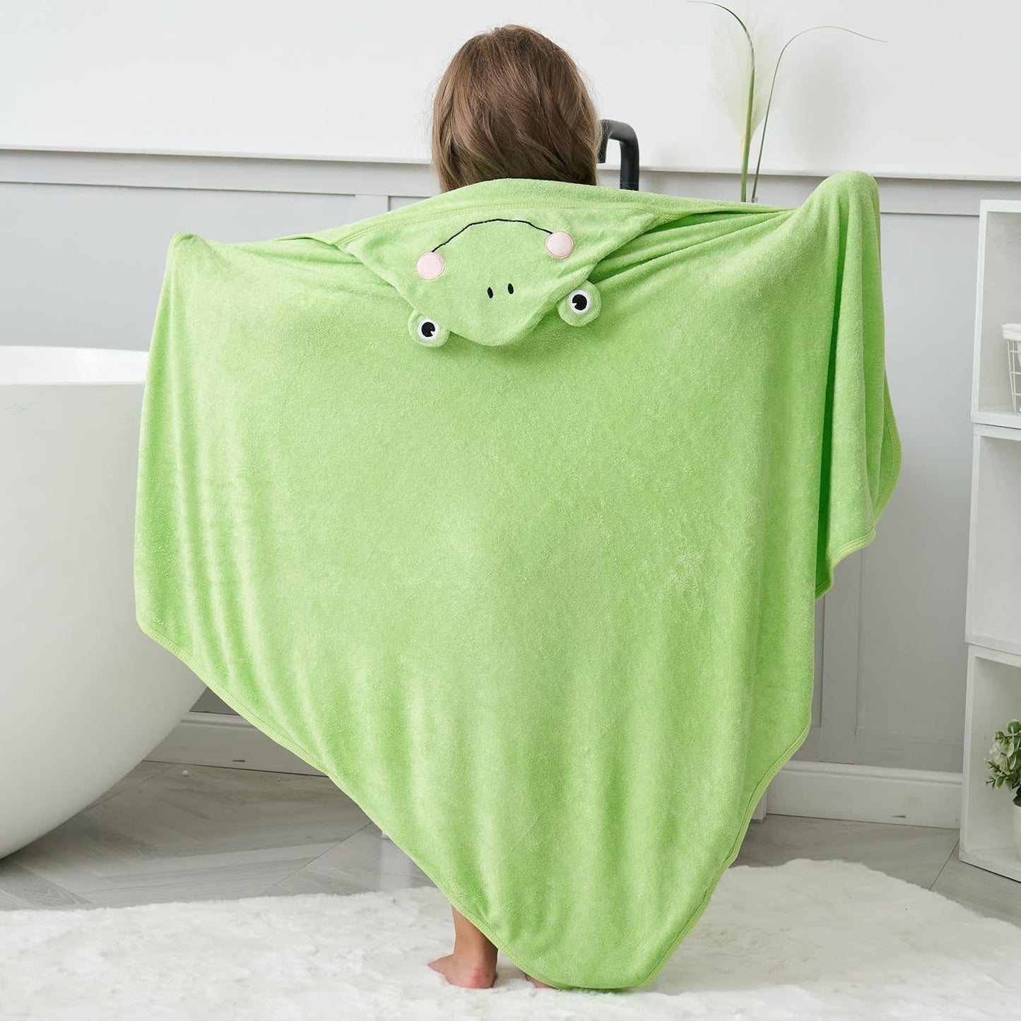 HIPHOP PANDA Hooded Towel - Rayon Made from Bamboo, Bath Towel with Bear Ears for Newborn, Babie, Toddler, Infant - Absorbent Large Baby Towel - Frog, 30 x 40 Inch