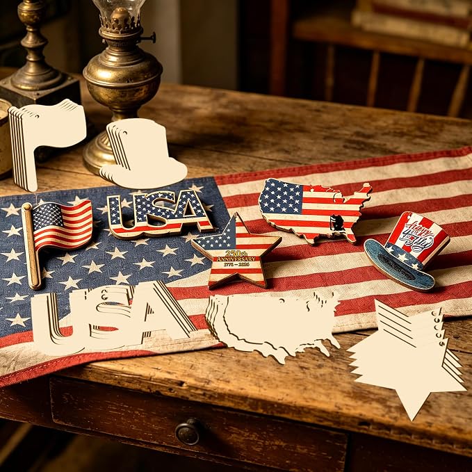 30Pcs Patriotic July of 4th Independence Day Unfinished Wooden Gift Ornaments