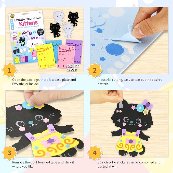 VKPI 4 Pieces Cats Foam Art Crafts Gift Kit, Creative Make Your Own Kittens
