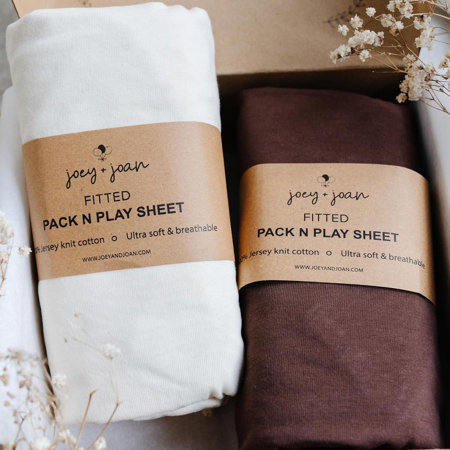 Pack and Play Sheets Fitted – Compatible with 4moms Breeze Plus Playard and Other Large Playpen Mattress – Snuggly Soft 100% Jersey Cotton – Cream + Brown – 2 Pack