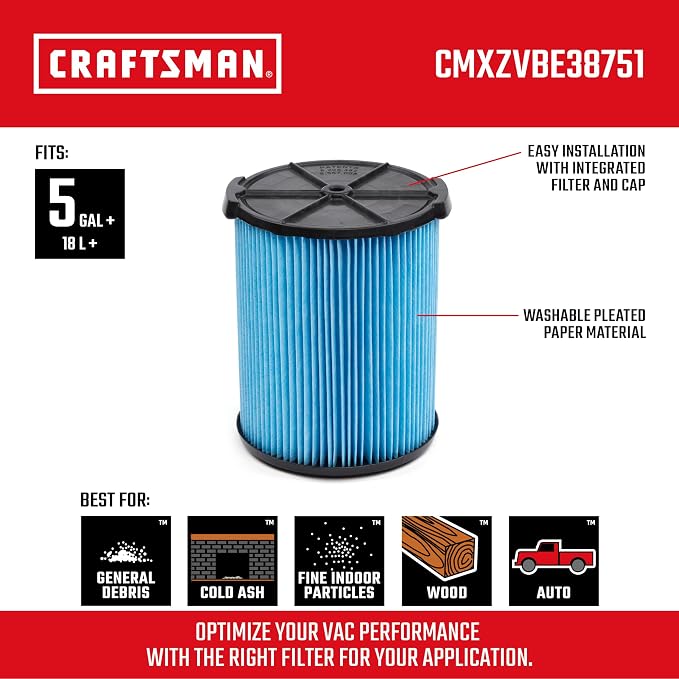 CRAFTSMAN CMXZVBE38751 Genuine 5-20 Gal. Fine Dust Wet Dry Vacuum Filter | Fits