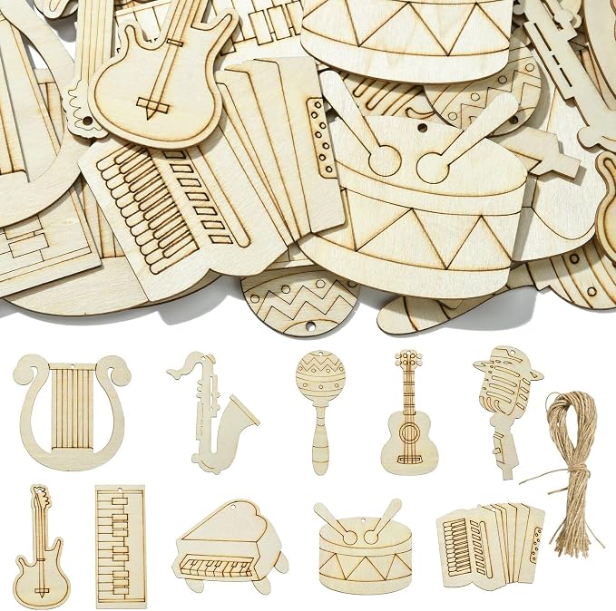 30 pcs Mixed Styles Musical Instrument Theme Unfinished Wooden Cutout Charms