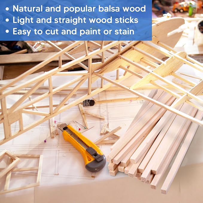 30 Pieces Balsa Wood Sticks 1/2 x 1/2 x 12 Inch Wood Strips Balsa Square Wooden