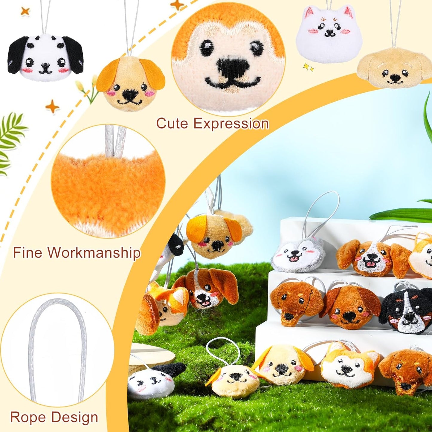 Libima 40 Pcs Mini Stuffed Animals Sea Animal Fruit Plush Keychain Set for Carnival Birthday Classroom Prizes Decoration for Clothes (Dog)