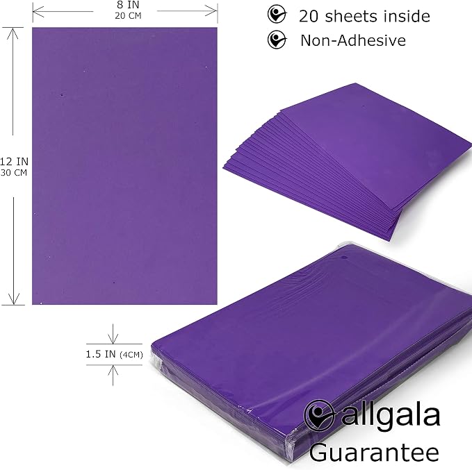 Allgala 20-Value-Pack EVA Foam Paper 8x12 Inch Sheets-Purple-CF85306