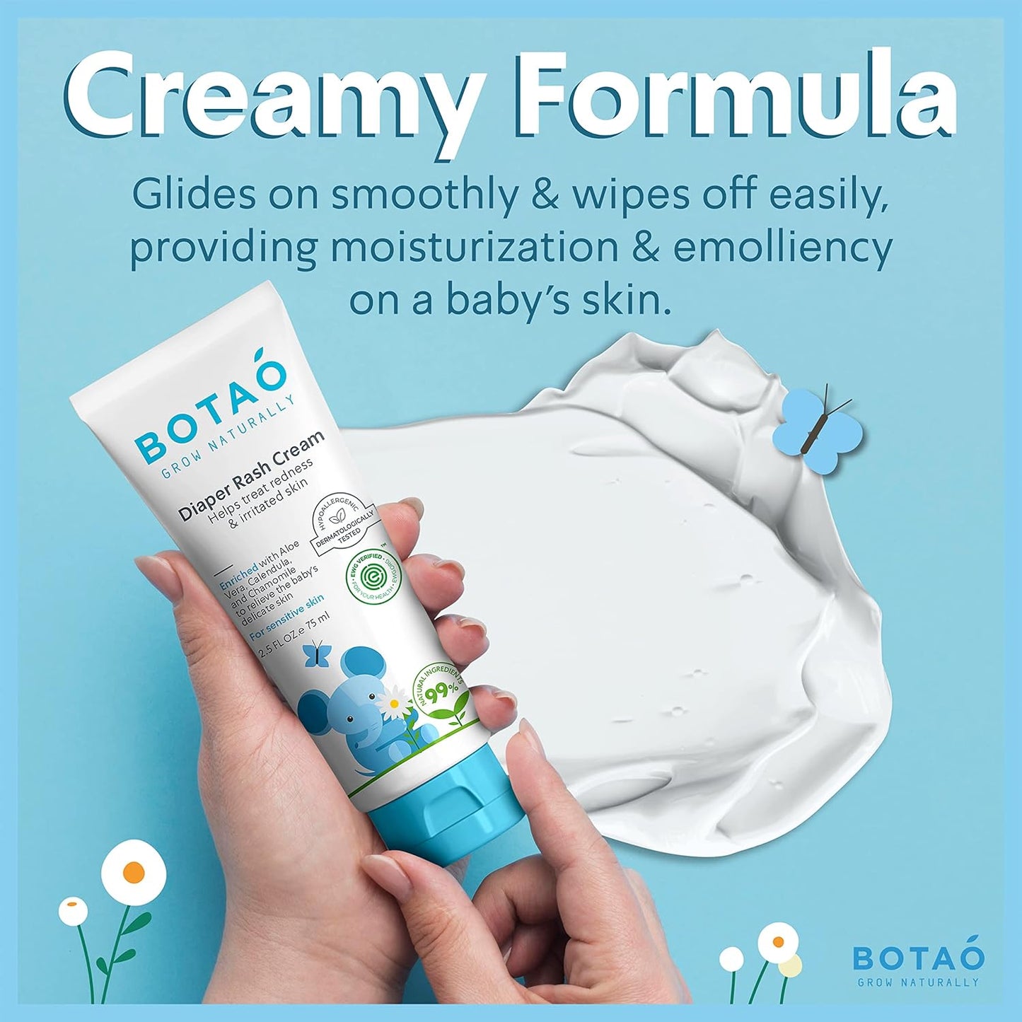 Baby's Natural Diaper Cream | Organic Diaper Cream EWG Verified | Naturally Soothes Baby Rashes | Baby zinc Ointment Natural | For Sensitive Skin with Aloe Vera & Calendula, 2.5Oz (3 Pack)