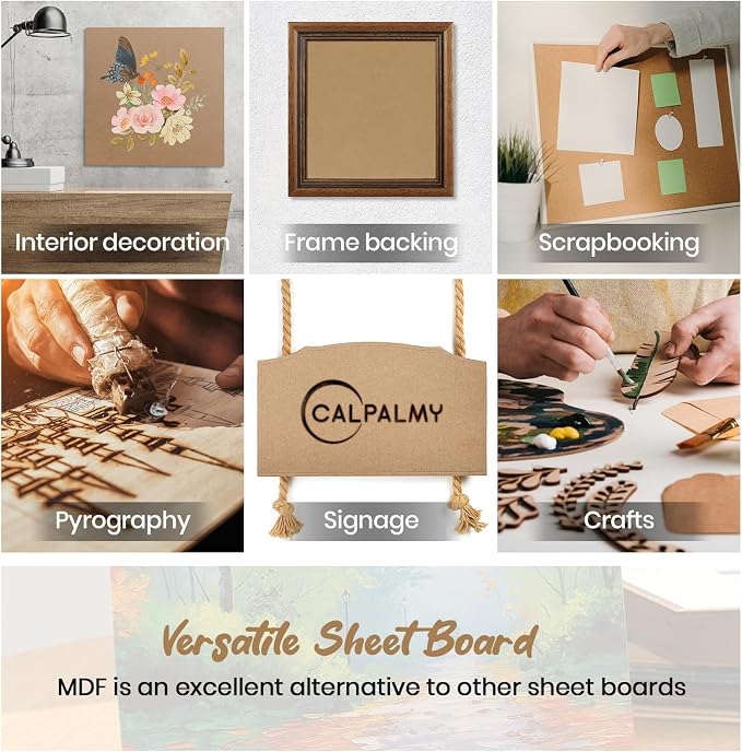 CALPALMY 12-Pack MDF Board 1/4 Inch Thick 12" x 12" Unfinished Wood Panels